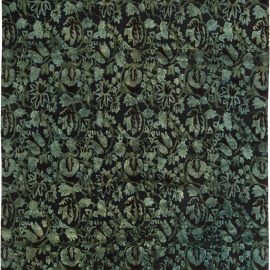 Contemporary Damask Vine & Pod Teal Handmade Wool & Silk Carpet “Viridion” N11425