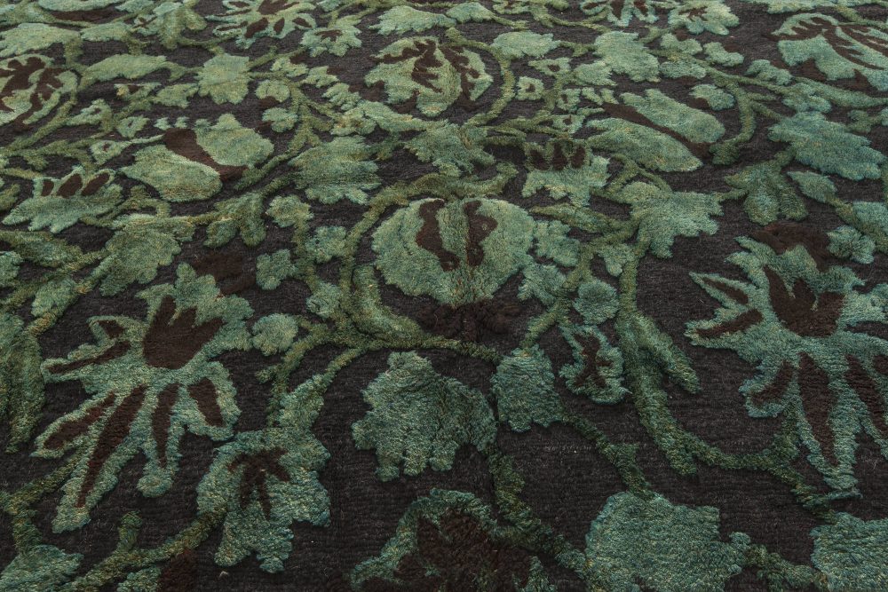 Doris Leslie Blau Collection Floral Green, Black European Inspired Tibetan Rug N11425