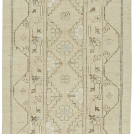 Traditional Rug Antique-Inspired Floral Soft Beige Hand-Knotted Wool Runner “Crenelle” N11644