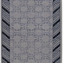 “Filigrana” Modern Traditional Geometric Lattice Motif Light Gray Handmade Wool Runner N11353