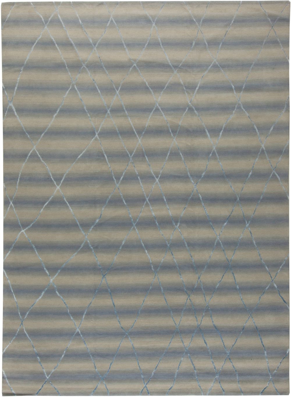 Contemporary Moroccan Blue and Beige Hand Knotted Wool Carpet N10934