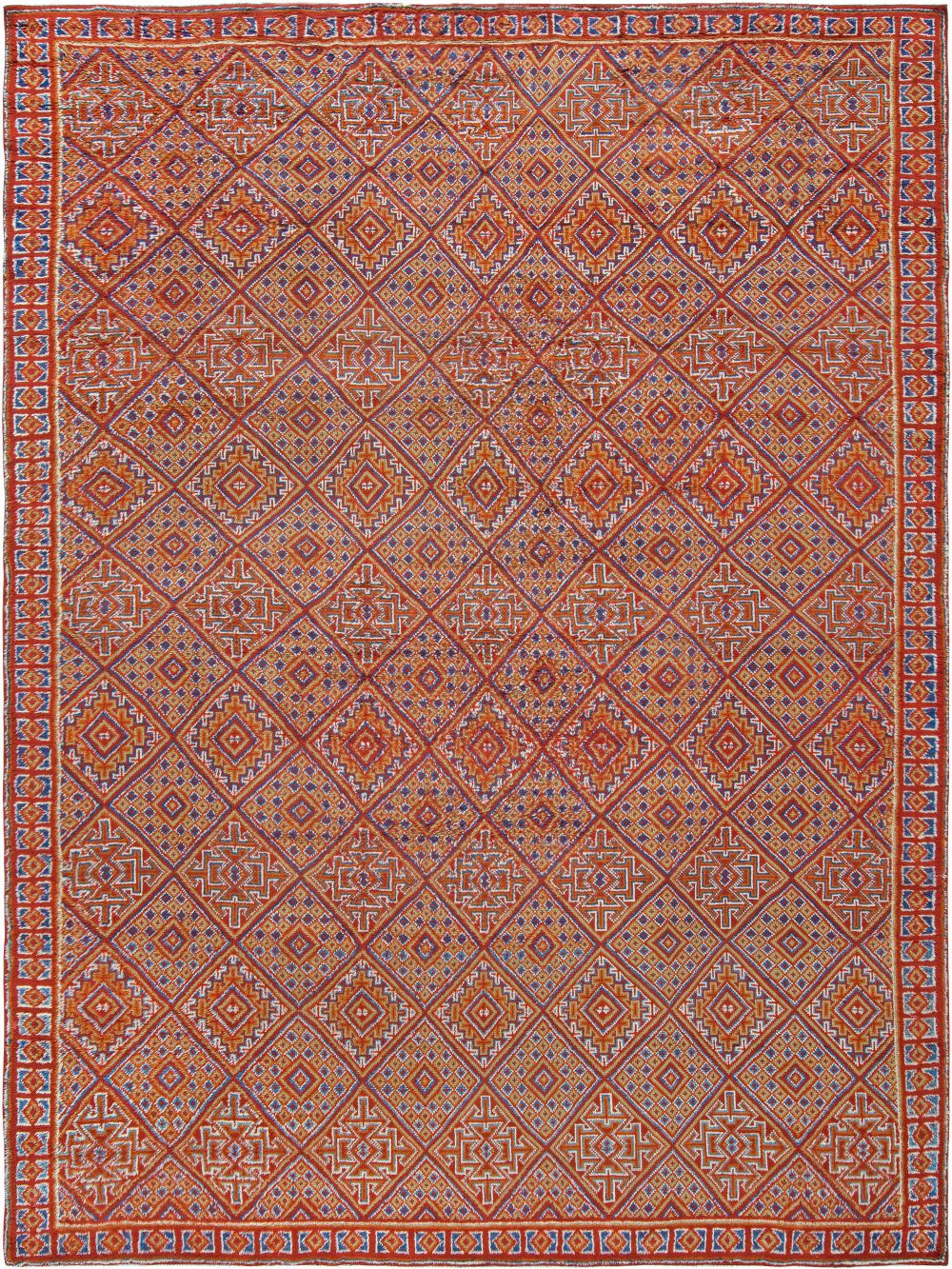 Vintage Moroccan Red, Orange and Blue Handwoven Wool Rug BB5689
