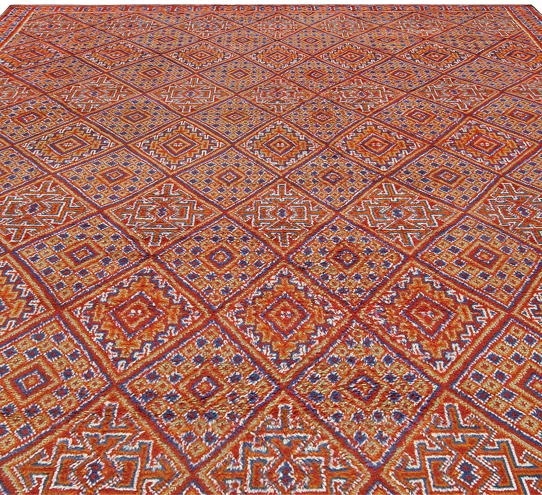 Vintage Moroccan Red, Orange and Blue Handwoven Wool Rug BB5689