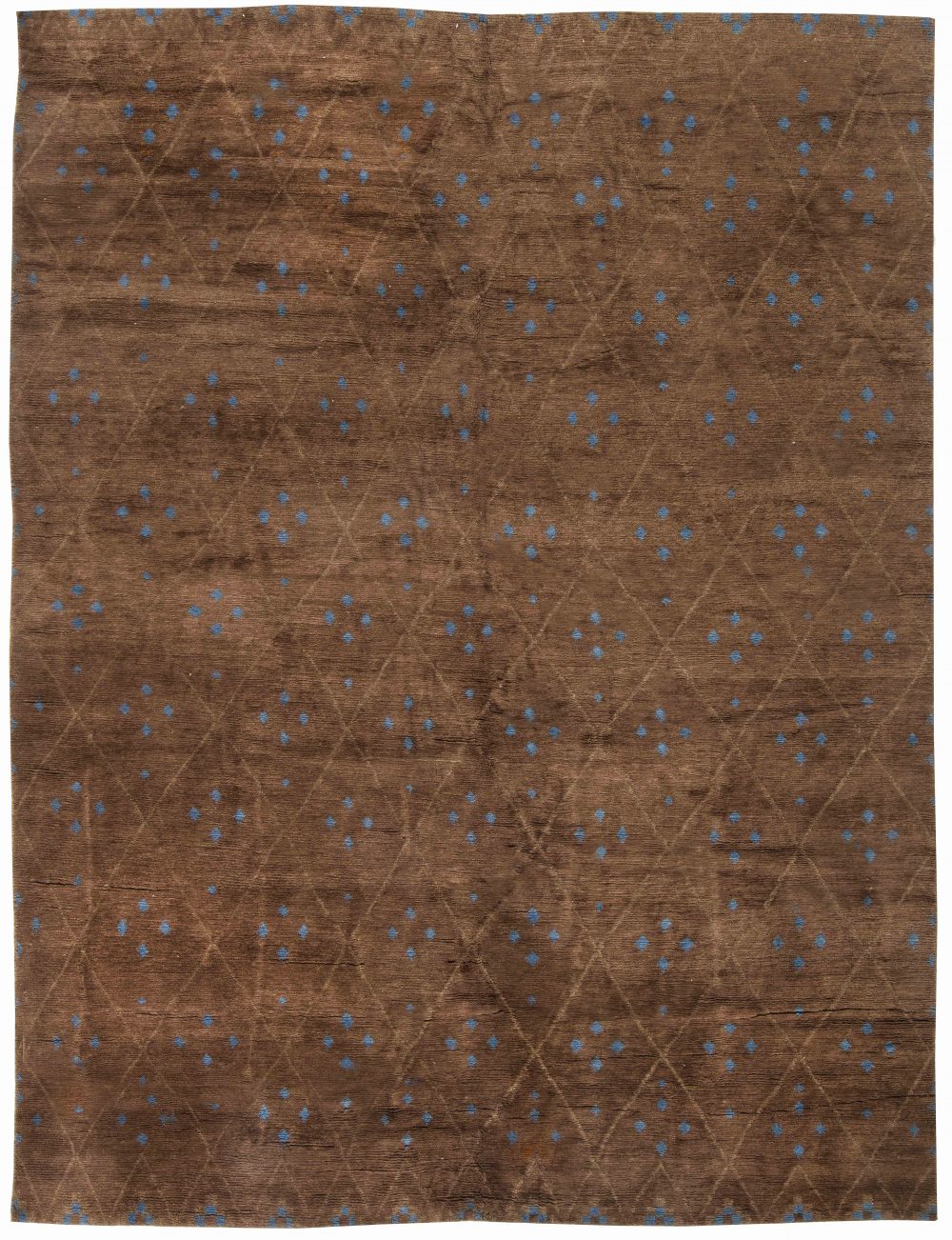 Contemporary Custom Moroccan Brown and Blue Hand Knotted Wool Rug N11437