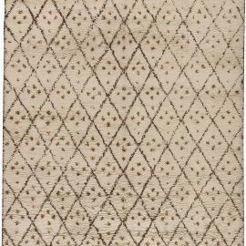 Modern Moroccan Geometric Beige and Brown Hand Knotted Wool Rug N11381