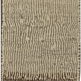 Topographic Abstract Contemporary Handmade Wool Carpet In Light Beige With Brown “Contour” N11224