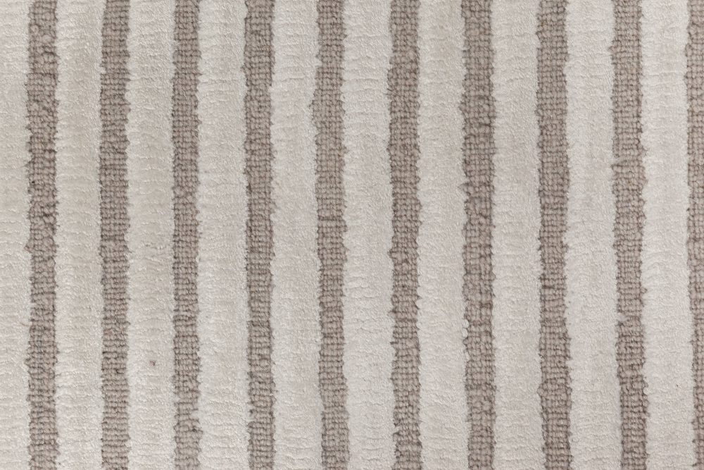 Doris Leslie Blau Collection Contemporary Striped Beige, Gray Handmade Wool Rug N11741