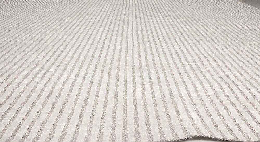 Doris Leslie Blau Collection Contemporary Striped Beige, Gray Handmade Wool Rug N11741