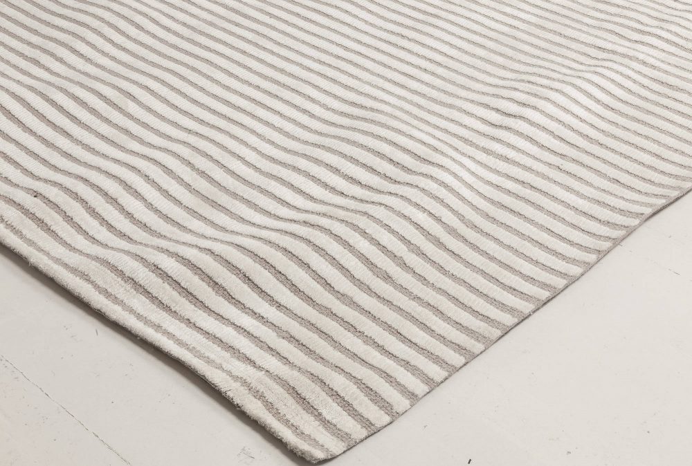 Doris Leslie Blau Collection Contemporary Striped Beige, Gray Handmade Wool Rug N11741