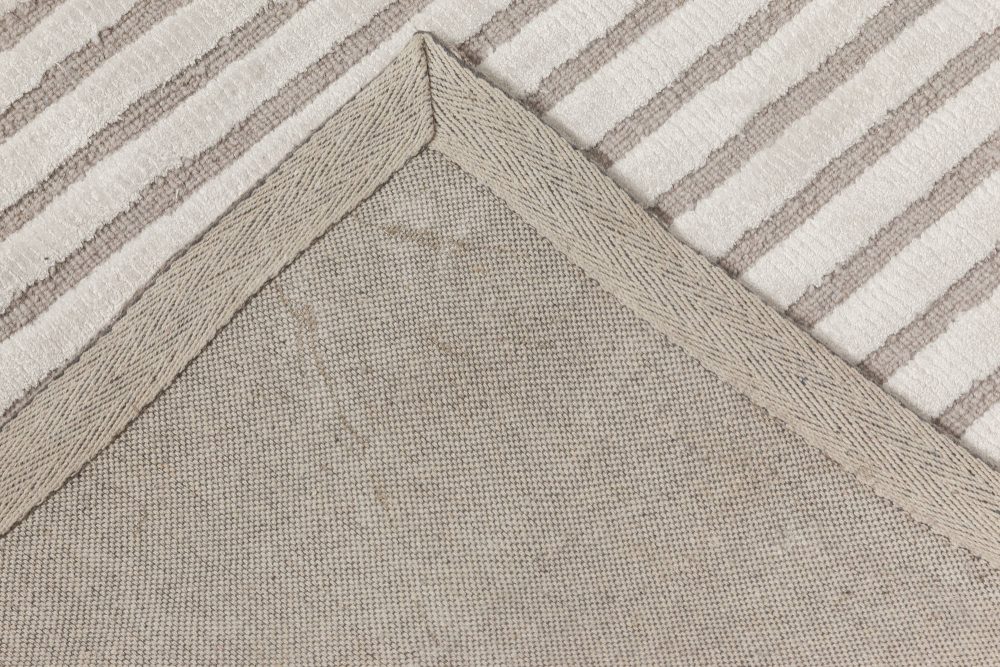 Doris Leslie Blau Collection Contemporary Striped Beige, Gray Handmade Wool Rug N11741