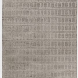 Contemporary Geometric Stacked Bar Gray Handmade Silk Carpet “Ashlar” N11359