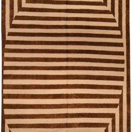 Contemporary Beige and Brown Striped Alberto Pinto Rug N03693