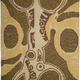 Modern Abstract Warm Tan Handmade Wool Rug “Tattoo Relief” Designed By Kim Alexandriuk N03281
