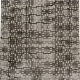 Modern Art Deco Geometric Light Gray And Charcoal Handmade Wool & Silk Oversized Rug “Shrivatsa” N11363