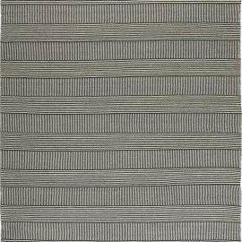 Modern Dhurrie Stripes Ivory And Charcoal Hand-Knotted Wool Rug “Noirline” N11728
