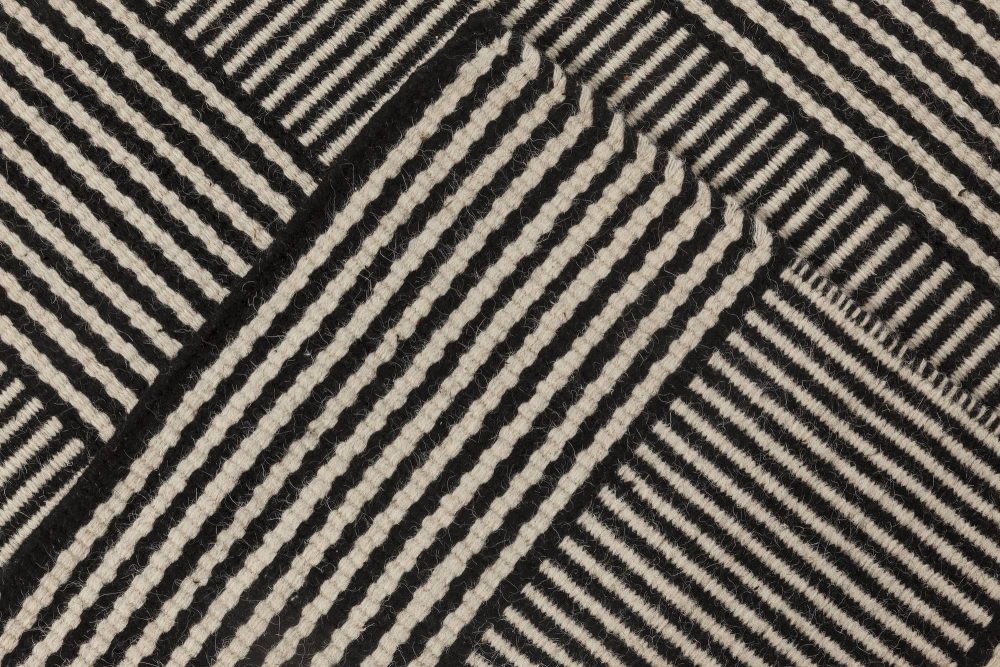 Doris Leslie Blau Collection Custom Flat-Woven Wool Rug in Black & White Stripes N11728