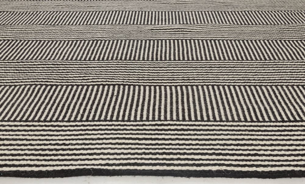 Doris Leslie Blau Collection Custom Flat-Woven Wool Rug in Black & White Stripes N11728