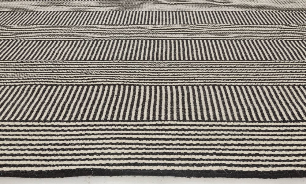 Doris Leslie Blau Collection Custom Flat-Woven Wool Rug in Black & White Stripes N11728