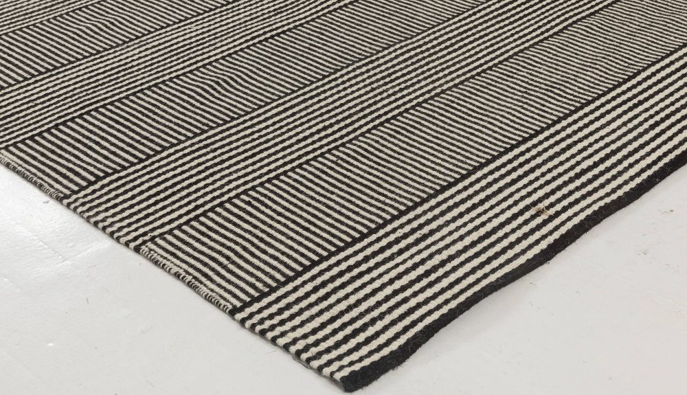 Doris Leslie Blau Collection Custom Flat-Woven Wool Rug in Black & White Stripes N11728