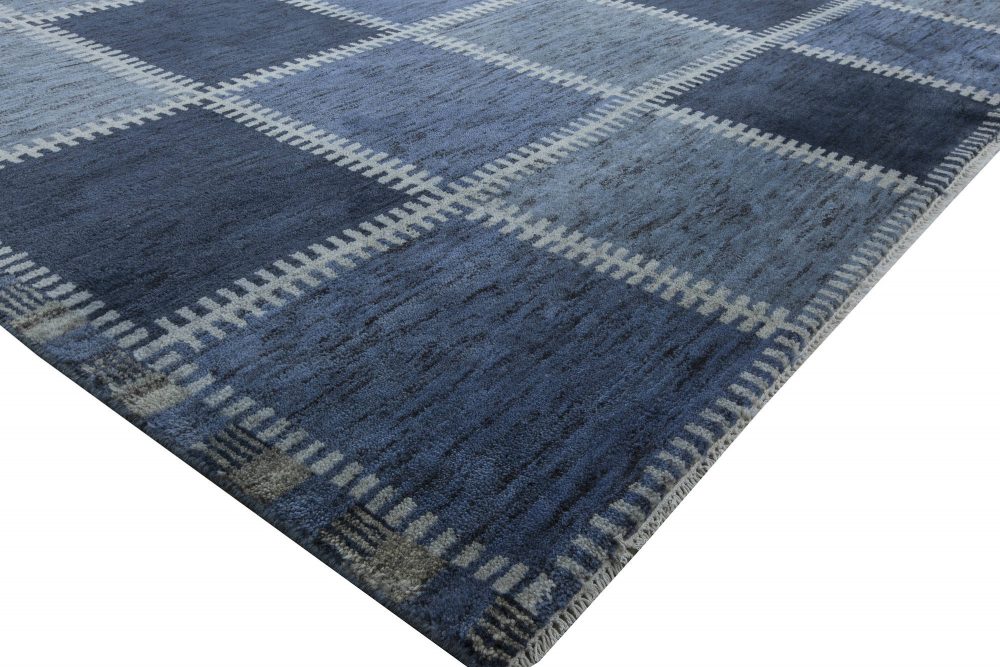 Doris Leslie Blau Collection Oversized Swedish Gyllenrutand Design Blue Pile Rug N11430