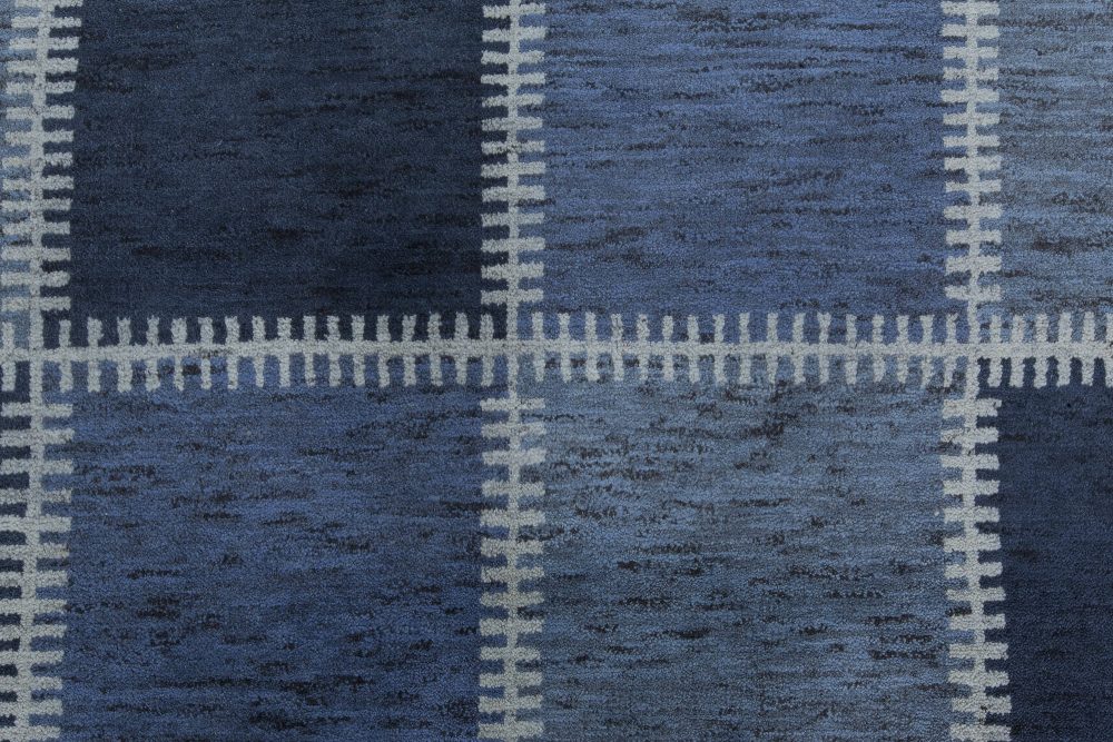 Doris Leslie Blau Collection Oversized Swedish Gyllenrutand Design Blue Pile Rug N11430