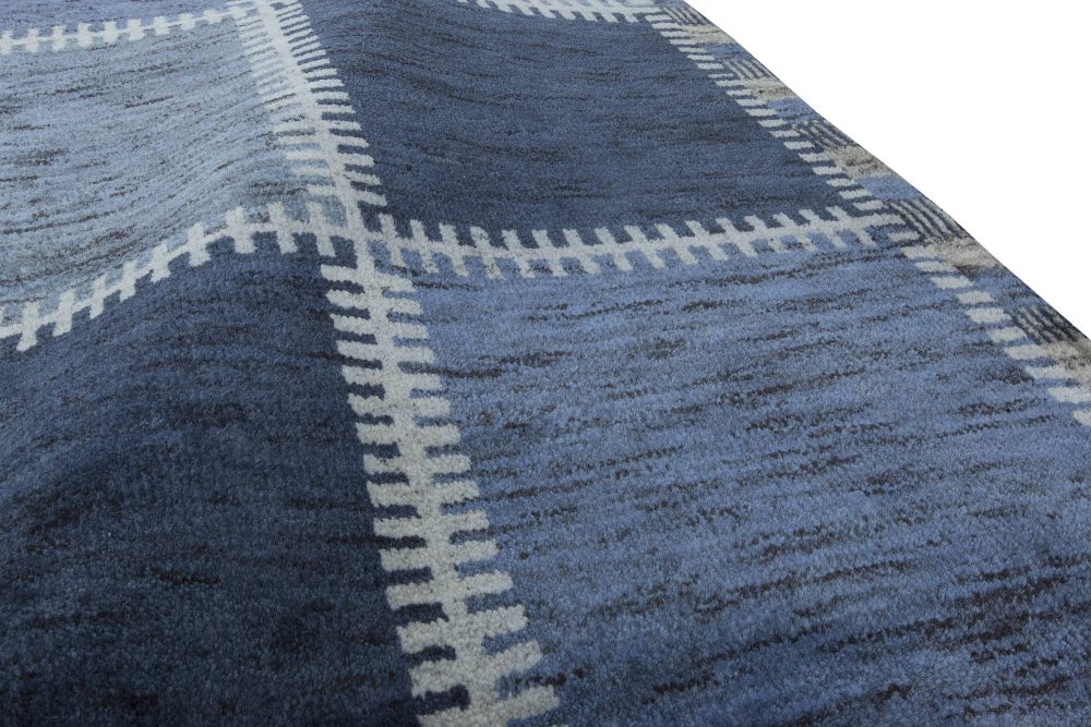 Doris Leslie Blau Collection Oversized Swedish Gyllenrutand Design Blue Pile Rug N11430