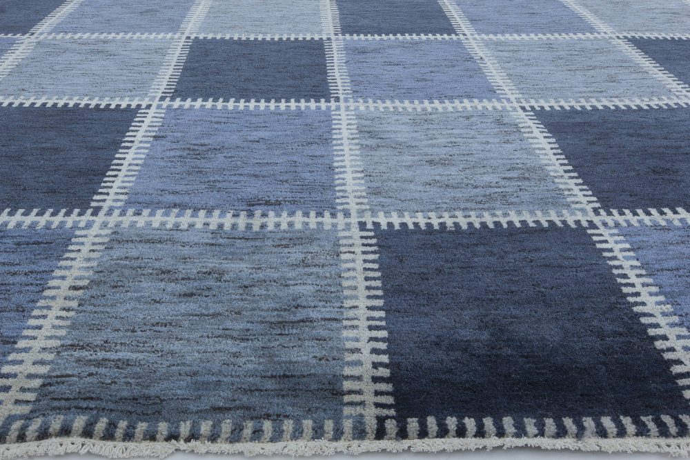 Doris Leslie Blau Collection Oversized Swedish Gyllenrutand Design Blue Pile Rug N11430