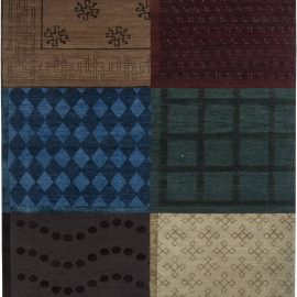 Modern Abstract Geometric Warm Tan Handmade Silk Rug “Chromosaic” N11527