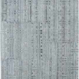 Contemporary Geometric Linear Light Gray Hand-Knotted Wool Carpet “Mistloom” N11528