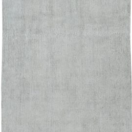 Contemporary Striped Hand-Knotted Wool & Silk Rug In Light Gray “Murmur” N11513