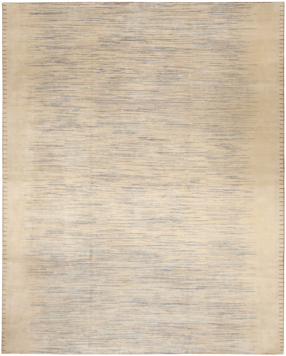 Modern Swedish Style Hand Knotted Wool and Silk Striped Rug N10375