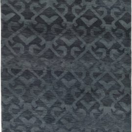 Contemporary Geometric Interlocking Slate Gray Handmade Pashmina Runner “Cobalt Link” N11696
