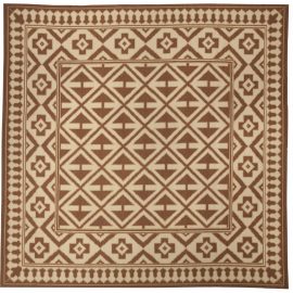 Modern Art Deco Geometric Cream And Brown Flatweave Wool Rug “Melograno” N10365
