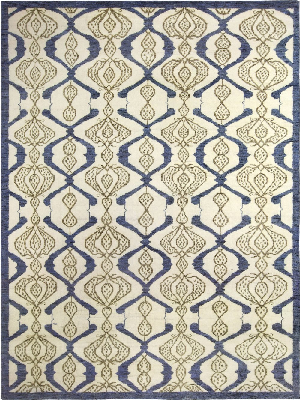Contemporary Taj Blue and White Hand Knotted Wool Rug N10478