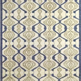 Contemporary Taj Blue and White Hand Knotted Wool Rug N10478