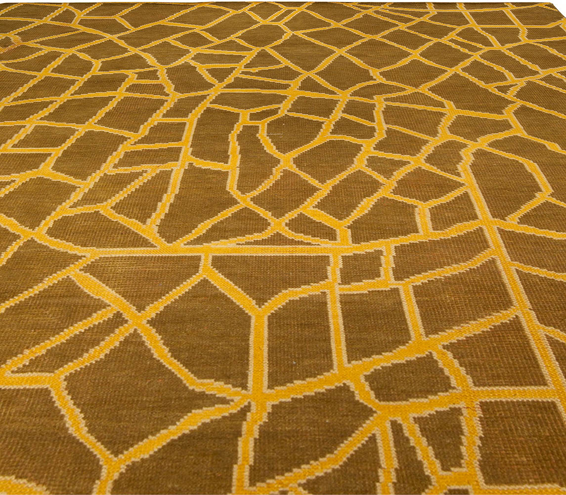 Doris Leslie Blau Collection Abstract Yellow, Brown Snake Skin Handmade Wool Rug N10228