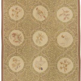 “Menagerie” Modern Aubusson Floral Soft Beige Handmade Wool Rug N11383