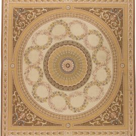 “Diadem” Traditional Contemporary Aubusson Floral Golden Tan Hand-Knotted Wool Rug N11384