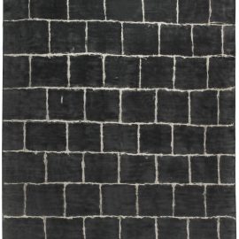 Modern Geometric Grid Pattern Charcoal Handmade Wool Rug “Noir Pav” N11416