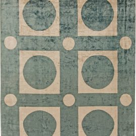 Sage Green & Beige Checker Board Hand Knotted Silk Rug N10991