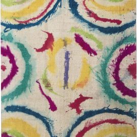 Abstract Modern Cosmic Rings Cream Beige Handmade Wool Rug “Nebula” N11729