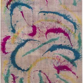 Abstract Contemporary Dusty Pink Hand-Knotted Wool Carpet “Spindrift” N11731