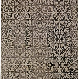 Doris Leslie Blau Collection Passion Flowers Rug in Black and Silver Gray N11165