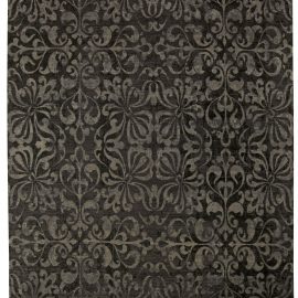 Abstract Contemporary Handmade Wool Carpet In Slate Gray And Charcoal “Passion Flowers” N10468