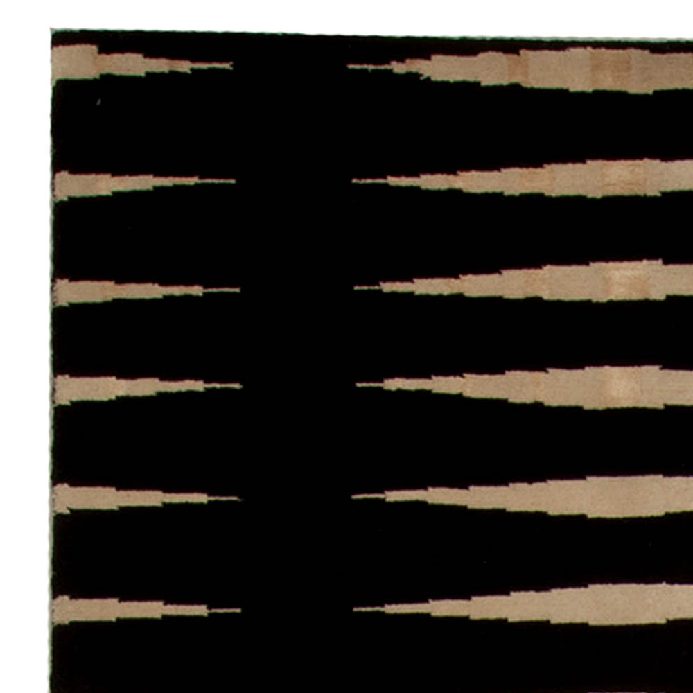 Doris Leslie Blau Collection Modern Black and Beige Striped Skyline Wool Rug N10271