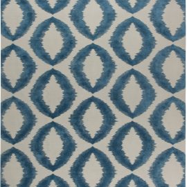 Contemporary Light Gray With Blue Hand-Knotted Wool & Silk Rug “Mandorla” N11407