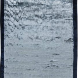 Modern Solid Dark Gray With Blue Hand-Knotted Banana Silk Rug “Reflet” N11534
