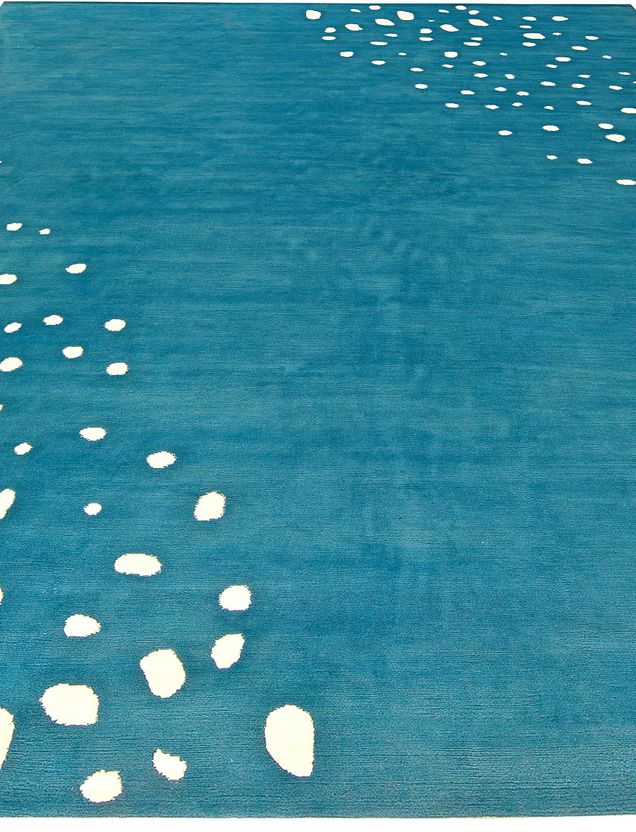 Doris Leslie Blau Collection Seagull Ocean Blue, White, Tibetan, Silk Modern Rug N11120