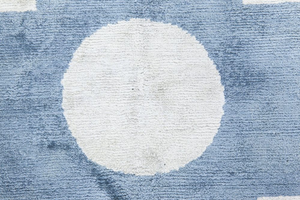 Doris Leslie Blau Collection Geometric Blue and White Handmade Silk Rug N11494