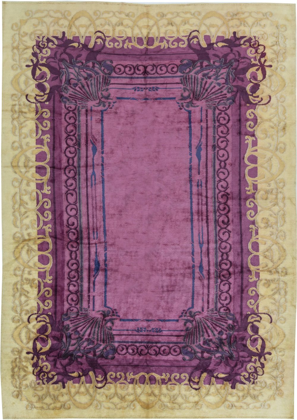 Contemporary Tibetan Cream, Gold and Purple Silk Rug N11508